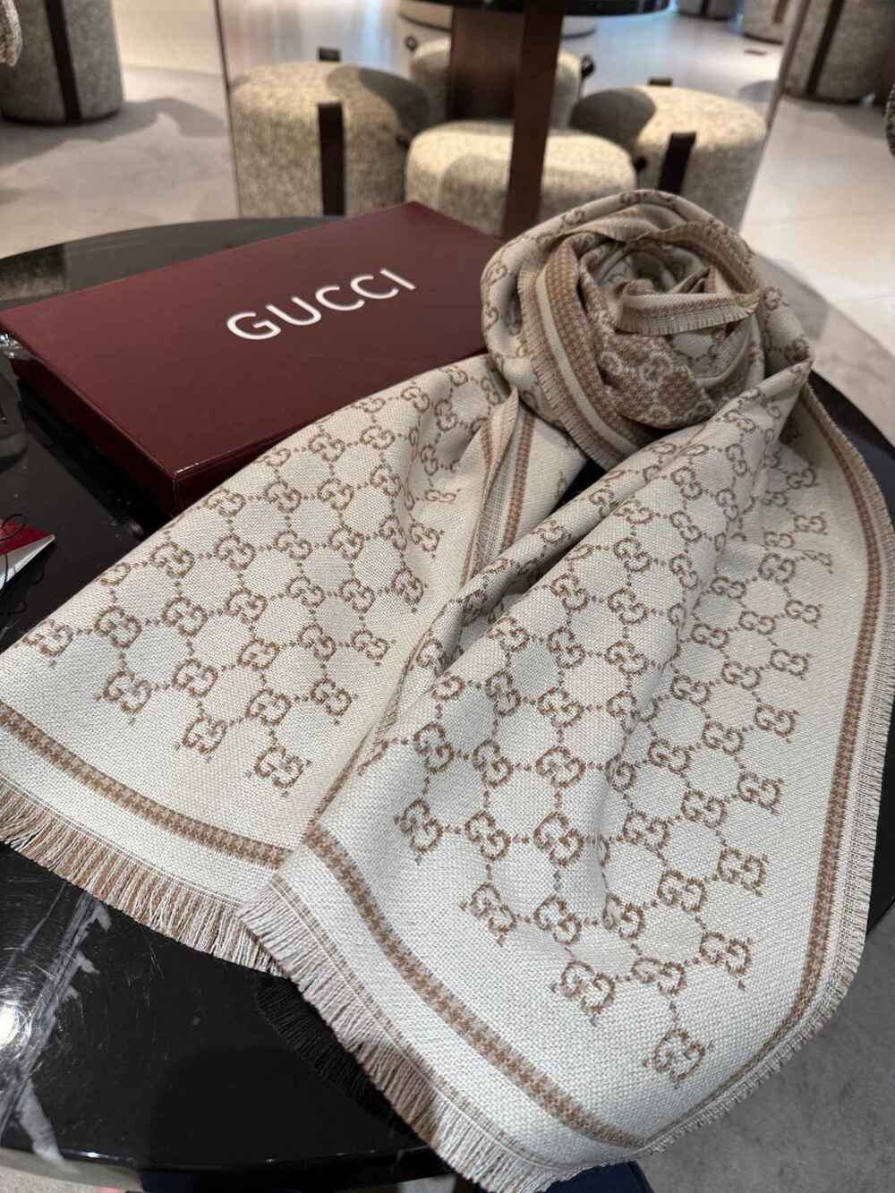 Gucci Cream & Gold GG Monogram Scarf